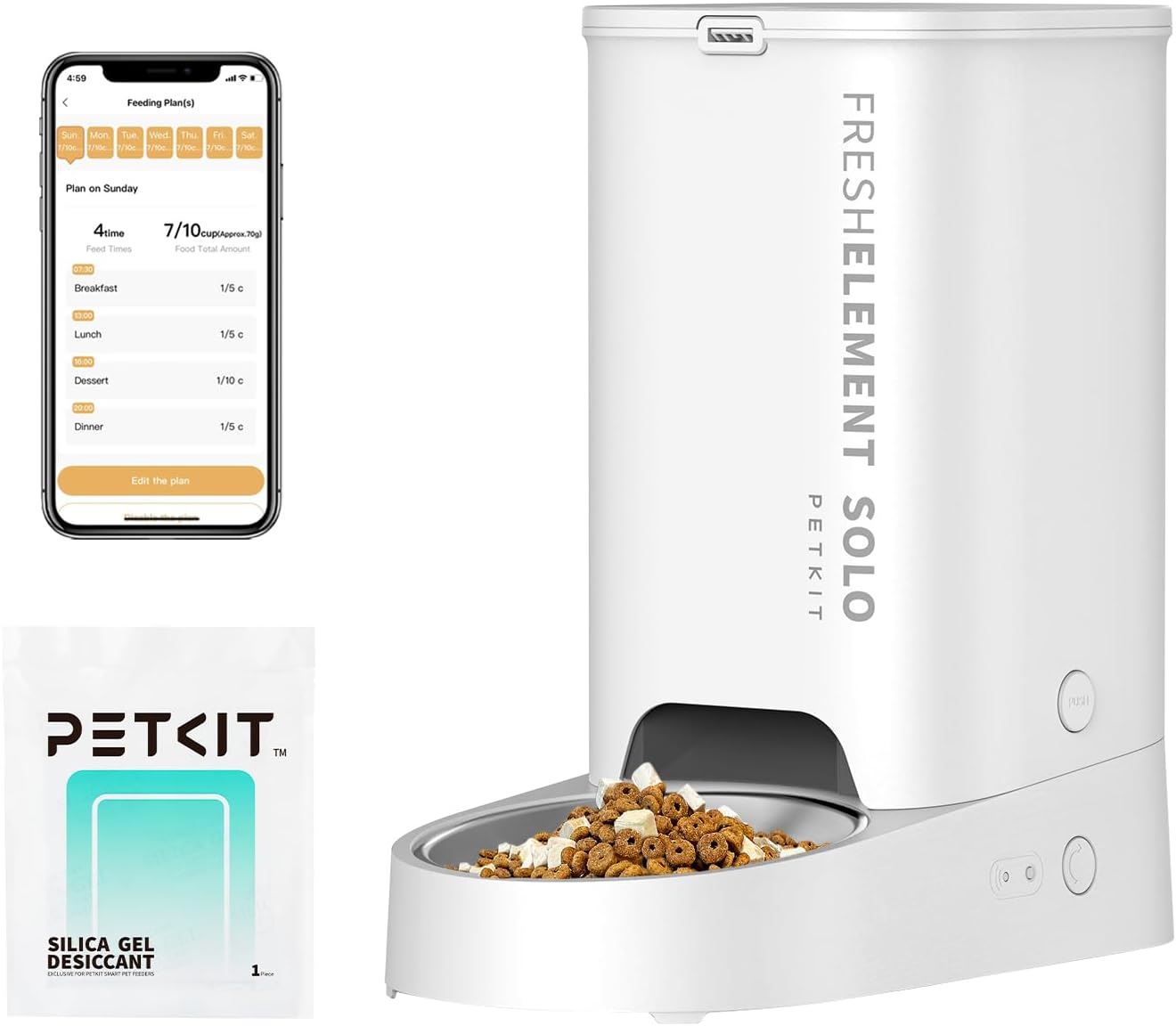 PETKIT YumShare Solo Comedero Automático para Gatos y Perros WiFi 3L | Control por App, Hasta 10 Comidas al Día, Sistema Fresh-Lock - Blanco